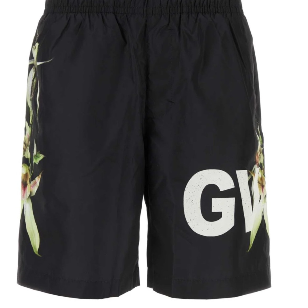 Givenchy Black Swim Trunks with Floral Accents